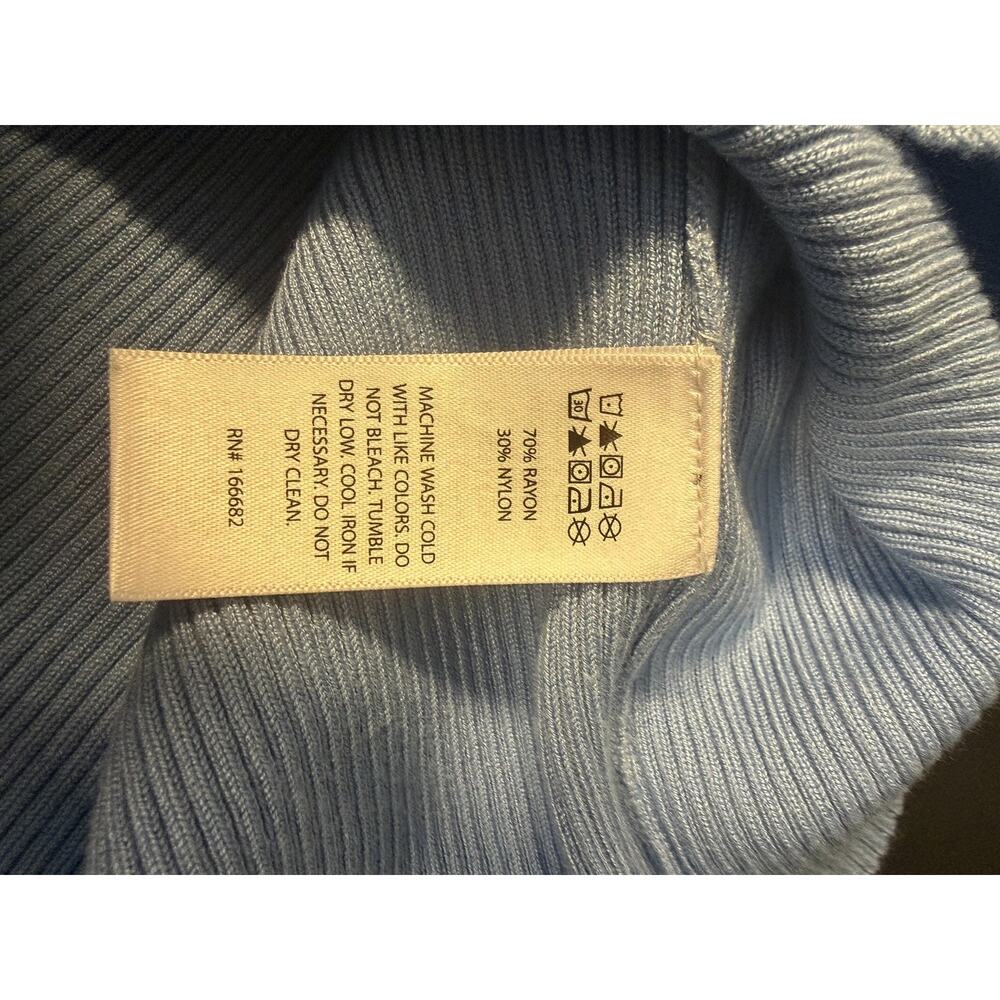 Halston Blue Ribbed Collared Top | Quiet Luxury Capsule Knit NWT French Coastal - Picture 10 of 11